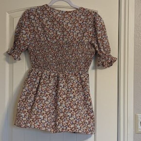 Liofoer Women's Square Neck Smocked Bodice Waist Slimming Short Sleeve Size M - Picture 7 of 11